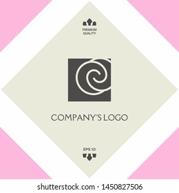 Logo - two spirals are located asymmetrically in a square - a symbol of interaction, new ideas, development.