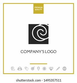 Logo - two spirals are located asymmetrically in a square - a symbol of interaction, new ideas, development.