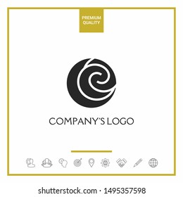 Logo - two spirals are located asymmetrically in a circle - a symbol of interaction, new ideas, development.