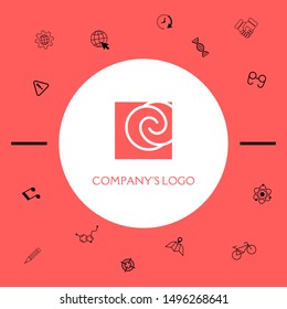 Logo - two spirals are located asymmetrically in a square - a symbol of interaction, new ideas, development.