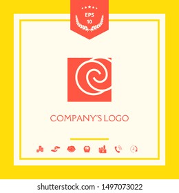 Logo - two spirals are located asymmetrically in a square - a symbol of interaction, new ideas, development.