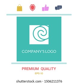 Logo - two spirals are located asymmetrically in a square - a symbol of interaction, new ideas, development.