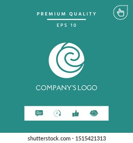 Logo - two spirals are located asymmetrically in a circle - a symbol of interaction, new ideas, development.