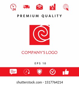 Logo - two spirals are located asymmetrically in a square - a symbol of interaction, new ideas, development.
