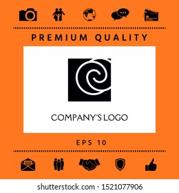 Logo - two spirals are located asymmetrically in a square - a symbol of interaction, new ideas, development.