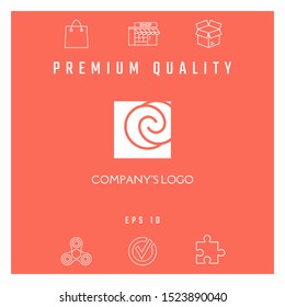 Logo - two spirals are located asymmetrically in a square - a symbol of interaction, new ideas, development.