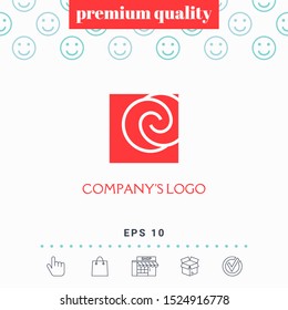 Logo - two spirals are located asymmetrically in a square - a symbol of interaction, new ideas, development.