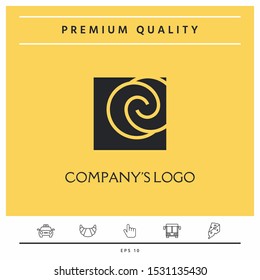 Logo - two spirals are located asymmetrically in a square - a symbol of interaction, new ideas, development.