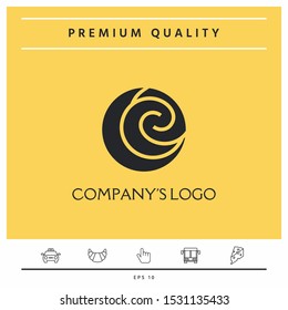 Logo - two spirals are located asymmetrically in a circle - a symbol of interaction, new ideas, development.