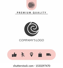 Logo - two spirals are located asymmetrically in a circle - a symbol of interaction, new ideas, development.