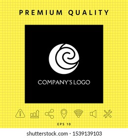 Logo - two spirals are located asymmetrically in a circle - a symbol of interaction, new ideas, development.
