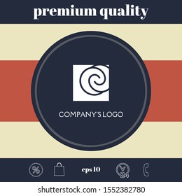 Logo - two spirals are located asymmetrically in a square - a symbol of interaction, new ideas, development.