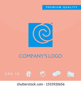 Logo - two spirals are located asymmetrically in a square - a symbol of interaction, new ideas, development.