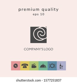 Logo - two spirals are located asymmetrically in a square - a symbol of interaction, new ideas, development.
