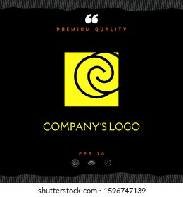 Logo - two spirals are located asymmetrically in a square - a symbol of interaction, new ideas, development.