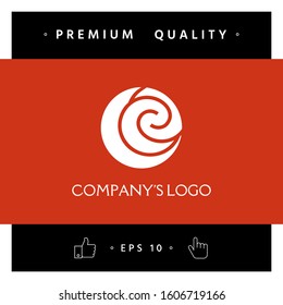 Logo - two spirals are located asymmetrically in a circle - a symbol of interaction, new ideas, development.