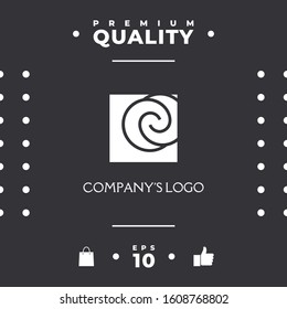 Logo - two spirals are located asymmetrically in a square - a symbol of interaction, new ideas, development.