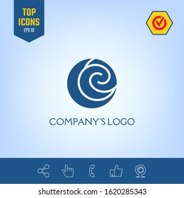Logo - two spirals are located asymmetrically in a circle - a symbol of interaction, new ideas, development.