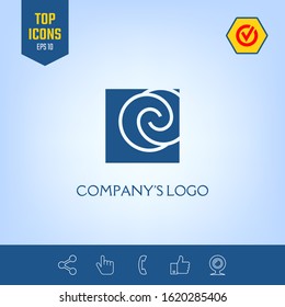 Logo - two spirals are located asymmetrically in a square - a symbol of interaction, new ideas, development.