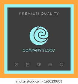 Logo - two spirals are located asymmetrically in a circle - a symbol of interaction, new ideas, development.