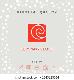 Logo - two spirals are located asymmetrically in a square - a symbol of interaction, new ideas, development.