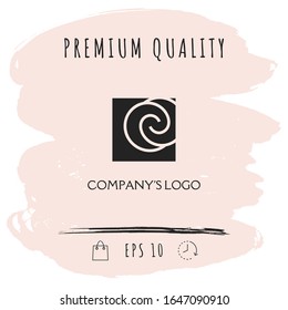 Logo - two spirals are located asymmetrically in a square - a symbol of interaction, new ideas, development.