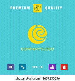 Logo - two spirals are located asymmetrically in a circle - a symbol of interaction, new ideas, development.