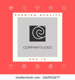 Logo - two spirals are located asymmetrically in a square - a symbol of interaction, new ideas, development.