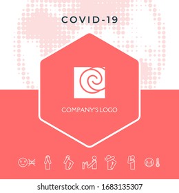 Logotipo - dos espirales se encuentran asimétricamente en un cuadrado - un símbolo de interacción, nuevas ideas, desarrollo.