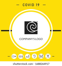 Logotipo - dos espirales se encuentran asimétricamente en un cuadrado - un símbolo de interacción, nuevas ideas, desarrollo.