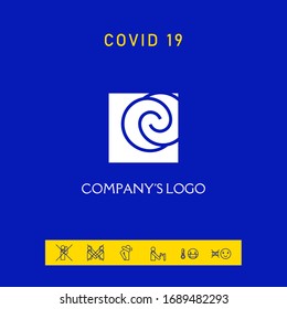 Logo - two spirals are located asymmetrically in a square - a symbol of interaction, new ideas, development.