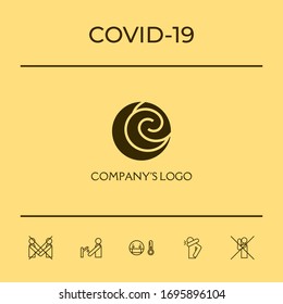 Logotipo - dos espirales se encuentran asimétricamente en un círculo - un símbolo de interacción, nuevas ideas, desarrollo.