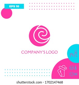Logotipo - dos espirales se encuentran asimétricamente en un círculo - un símbolo de interacción, nuevas ideas, desarrollo.