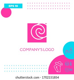 Logo - two spirals are located asymmetrically in a square - a symbol of interaction, new ideas, development.