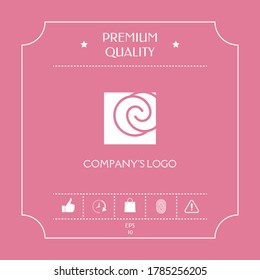 Logo - two spirals are located asymmetrically in a square - a symbol of interaction, new ideas, development.