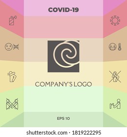 Logo - two spirals are located asymmetrically in a square - a symbol of interaction, new ideas, development.