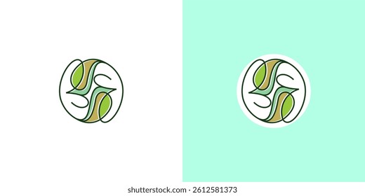  logo two trees and birds line art vector illustration monoline download