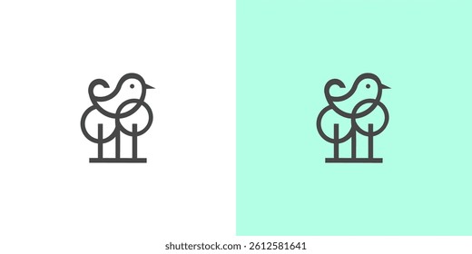 logo two trees and birds line art vector illustration monoline download