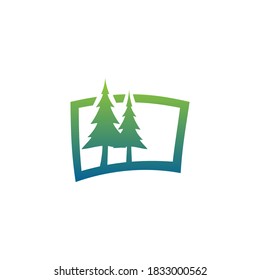 Ein Logo von zwei Bäumen, die aus einem Bilderrahmen springen