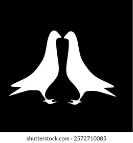 LOGO OF TWO WHITE DOVES FACING EACH OTHER AND FULL OF LOVE WITH A DARK BACKGROUND