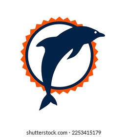 Logo type dolphin with circle on white