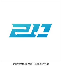 Tipo de logotipo relacionado con el vigésimo aniversario de la tecnología con gradiente azul sobre fondo vectorial blanco