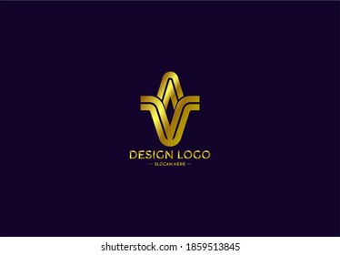 Logo Typografie Initialbuchstabe VA Linear Monogram Font Vector Golden