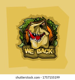 Logo with tyrannosaurus and inscription We back.