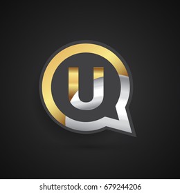 logo U letter gold and silver on circle chat icon. Elegant logo design for your application or company identity.