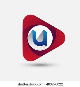 Logo U letter red colored in the triangle shape, Vector design template elements for your application or company identity.