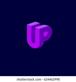 Logo de UP. letras U y P. emblema violeta como 3D.