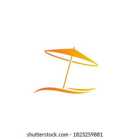 the logo of an umbrella planted on the waves