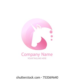 Logo with a unicorn for your company. Pegasus Icon. Gradient vector flat line illustration. 