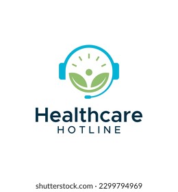 The logo is a unique combination of a leaf in the shape of a person and headphones. It is suitable for use as a health consultation logo or the like.